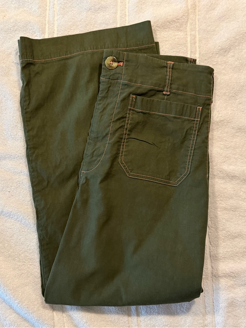 Anthropologie Maeve Green Colette Crop Wide Leg Pants Contrast Stitch Women 30 - Picture 9 of 12